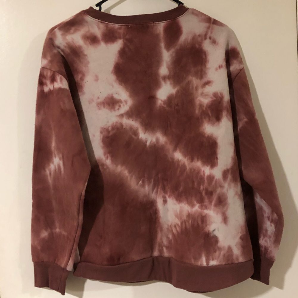 MORAL FIBER WOMENS SMALL MAROON AND WHITE TIE DYE PULLOVER SWEATSHIRT